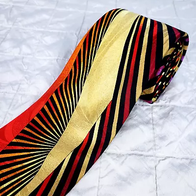 VITALIANO PANCALDI Italy Glossy Black Silk Luxury Tie Gold Red Geometric Print • $39.99