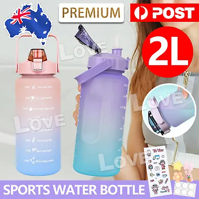 $13.95 • Buy 2L Water Sports Bottle Straw Cup Motivational Drink Flask With Time Markings Gym