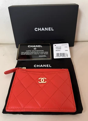 $549 • Buy CHANEL Zipped Card Holder In Red With Gold Hardware