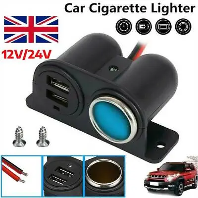 12V/24V Car Cigarette Lighter Socket Splitter Charger Power Adapter Two USB Port • £5.59