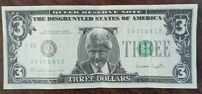 NN-02 Creased BILL CLINTON Keepsake Money Novelty Collectors Note $3 Dollar Bill • $0.99