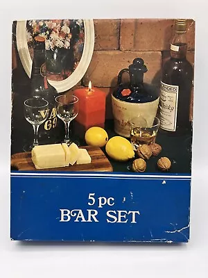 Vintage Bar Cocktail 5 Piece Set Japan Stainless Wood Hennessy 1960’s • $9.95