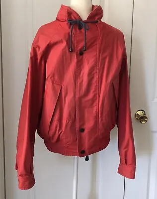 Nautica Red White Blue Vintage Medium Cotton Rain Jacket With Hidden Hood • $29