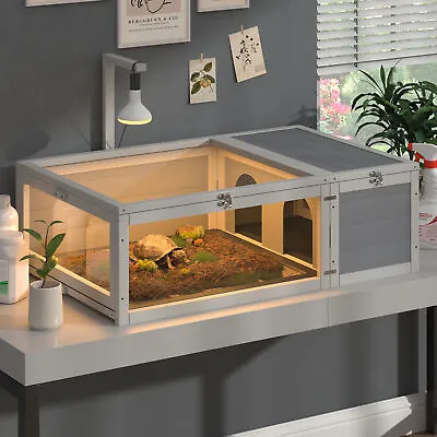 Wooden Tortoise House Flip-Top Turtle Enclosure Reptile Cage For Small Animals • $89.99