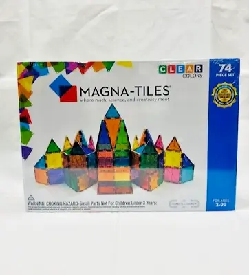 Magna Tiles 74 Pcs Set Clear Colors Magnetic Building Blocks New/Sealed • $85.25