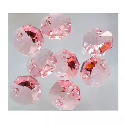 $16 • Buy Lot 8 Big Antique Glass Lg Pink Austrian Crystal Octagon Faceted Prisms Old Rare