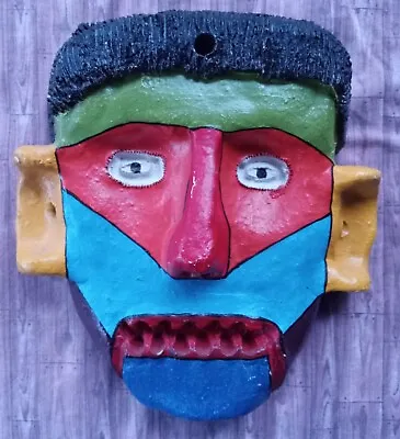 Mexican FOLK ART FACE MASK HAND PAINTED Terracotta Wall Art  • $24.99