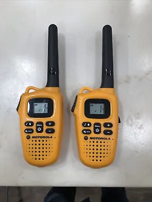 2 Pcs Motorola MD203R Two Way Radio Walkie Talkie Talkabout Yellow Barely Used • $29.99