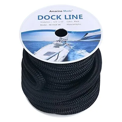 3/4''50 FT Double Braid Nylon Dock Line Mooring Rope Doc Line BLACK Rope • $42.99