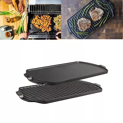 NonStick Cast Iron Grill Griddle Fry Pan Plate Reversible Indoor BBQ Hob Cooking • $32.29