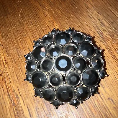 Vtg  Monet Black Rhinestone Round Brooch Pin Jewelry Beautifully Faceted 2” • $4