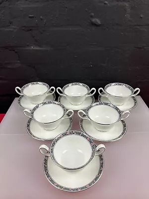 6 X Wedgwood Fairmont Soup Coupes / Handled Bowls And Stands / Saucers Set • £99.99