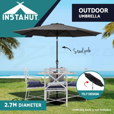 $67.95 • Buy Instahut Outdoor Umbrella Umbrellas Beach Garden Tilt Sun Patio Deck Pole 2.7m