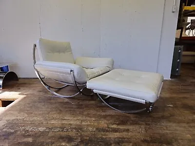 Vintage Stendig Spaceage Leather And Chrome Sling Chair With Ottoman • $8900