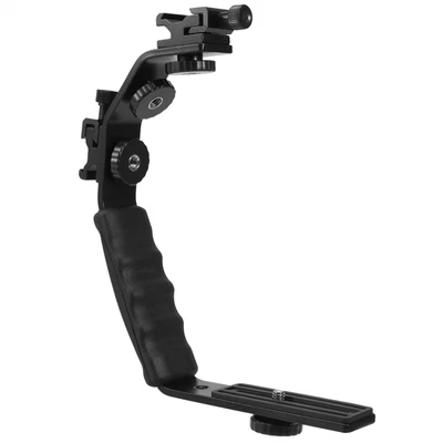 Camera L Bracket Mount Video Grip L-Bracket Dual Flash Cold Shoe Mount 1/4 Inch • $18.99