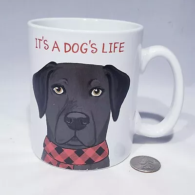 Black Lab Chasing Dexter Mug It's A Dog's Life Labrador Dog Red Plaid Scarf EUC • $16.95