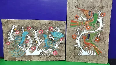 Vintage Handmade Mexican Folk Art 12X8 Birds Amate Painted Bark Paper Lot B • $29.95