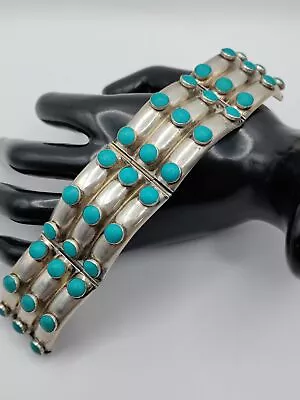 Mexican Taxco Sterling & Turquoise  Bracelet Marked  ERR  • $125