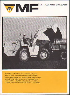 Massey Ferguson  MF 44  Tractor Loader Shovel Brochure Leaflet • £5