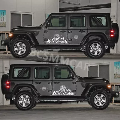 Offroad Decals Compass Mountain Forest Graphics White Car Sticker For Body Side • $25.10