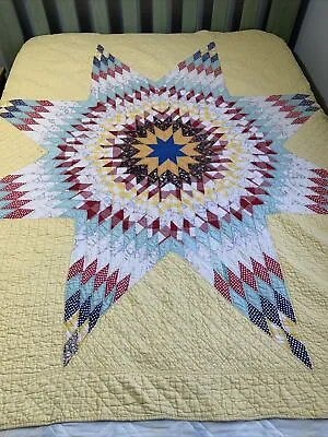 $200 • Buy Vintage Quilt Lone Star 67x69 Hand Pieced/Quilted Yellow