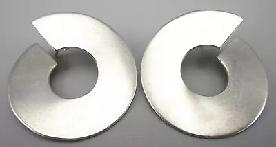Sleek Sterling Silver Artisan Signed  Mw?  Modernist Disk  earrings • $55