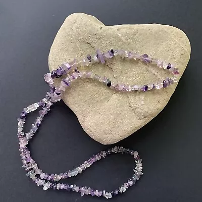 Vintage Amethyst Gemstone Moonstone Chip Necklace Knotted Beaded 17 Inch Strand • $19.75