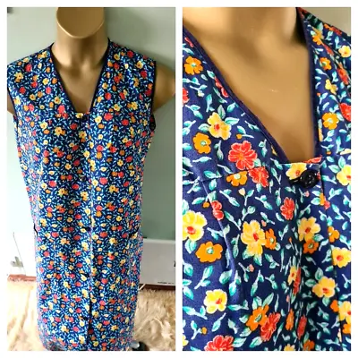 Vintage Blue Floral Button Up Overall Pocket Pinny 16 18 40s 50s 60s Housewife • £24.99