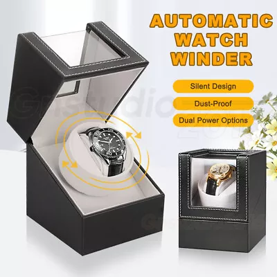 Automatic Dual Watch Winder Wood Display Box Case Motor Rotation Storage Leather • $39.92