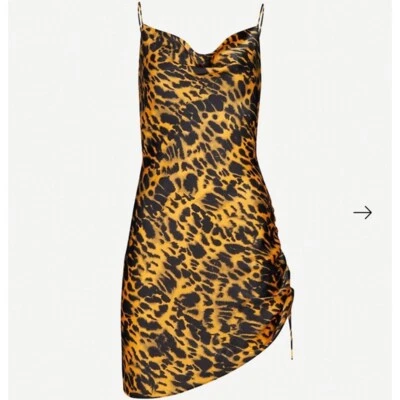 £8.99 • Buy TopShop Short Ruched Black Yellow Animal Print Slip Cami Dress Uk 10 RRP £29.99