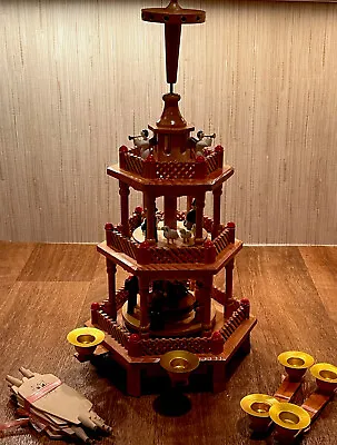 $35.99 • Buy Vtg Christmas 3 Tier German Wooden Nativity Tower Carousel Windmill Pyramid