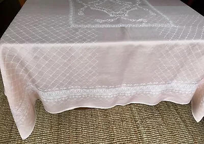 Vintage Pale Pink Damask Tablecloth And Matching 6 Napkins - VGC • $18.67