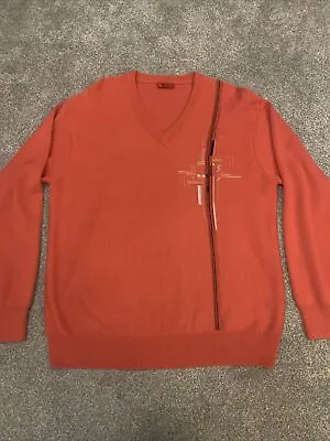 Men’s Gabicci Red Orange Wool Blend V Neck Jumper XL Cosby Mod Style • £14.99