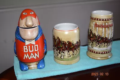 Original 1975 Bud Man Stein And 1980 & 1981 Budweiser Holiday Series All Mint • $199.99