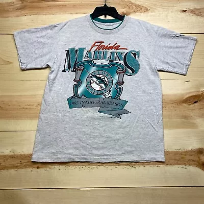 Vintage Florida Marlins Shirt Medium Gray Single Stich MLB Baseball 1993 • $27.99