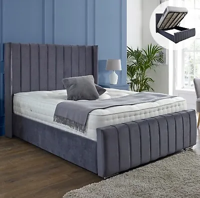 New Ottoman Panel Wing Plush Velvet Upholstered Bed Frame Double & King Size • £191.66