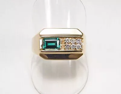 Men's 14K Yellow Gold Finish Emerald Lab-Created Topaz Dome Puff Pinky Ring 3Ct • $110.99