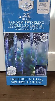 Holiday Time 25 Count LED Twinkle Icicle Christmas Lights Blue White Wire 14.3 • $29