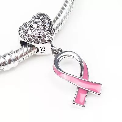 Breast Cancer Awareness S925 Bracelet Charm For 3mm Snake Chain FAST UK DISPATCH • £9.99