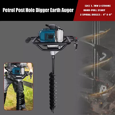 52cc 2 Stroke Gas Powered Post Hole Digger Earth Auger Drill Machine With 2 Bits • $142.50