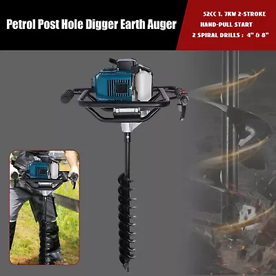 52cc 2 Stroke Post Hole Digger Gas Powered Earth Auger Drill Machine With 2 Bits • $142.50