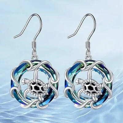 Elegant Rainbow Mystical Fire Topaz 925 Sterling Silver Sea Turtle Hook Earrings • $19.74