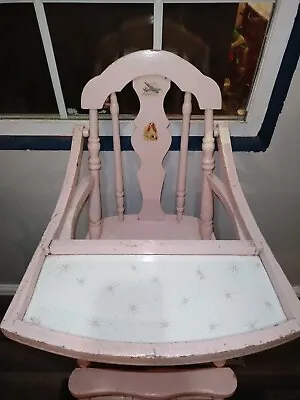Vintage Antique Pink Wooden Baby Highchair High Chair • $149.99