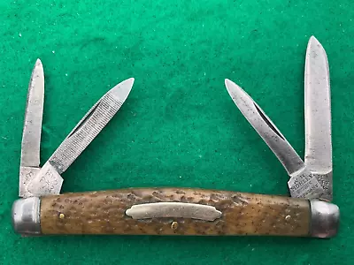 1913-1927 Vintage W. H. Morley And Sons- BEAUTIFUL STAG - 4 Bld Congress Knife • $135