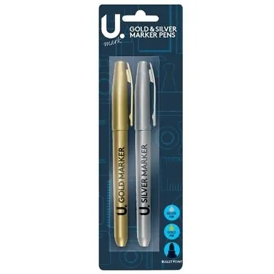 2 Pack Gold Silver Marker Pens Glass Plastic Fabric Metallic School Office Stati • £2.99
