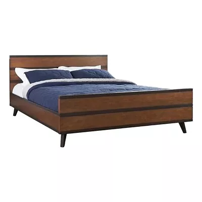 Riverbay Furniture Mid-Century Wood Queen Platform Bed In Brown • $368.47