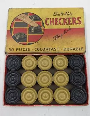 Vintage Built-Rite Checkers - Black & White - 30 Pcs Interlocking W Original Box • $14.99