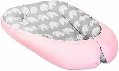 Baby Double-sided Soft Cocoon Bed Baby Pink/ Elephants Grey • £26.99