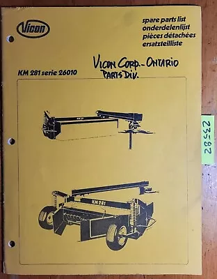 $20 • Buy Vicon KM281 Series 26010 Disc Mower Parts Manual 70.001.961