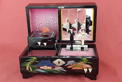 Vintage Japanese Musical Jewellery Box Rare Two Dancing Figures Black Lacquered • $100